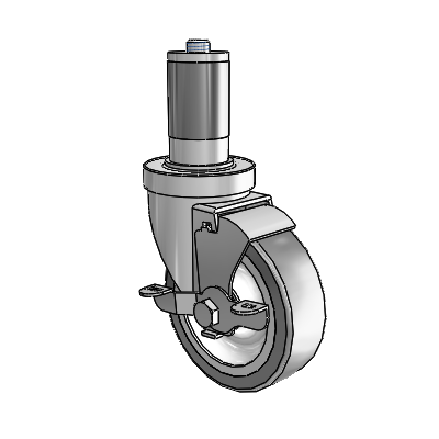 S30 Series Expanding Adapter Stainless Steel Swivel Caster with 4 x 1.25 Advantage TPR (Flat) Wheel and VertiLoc Brake