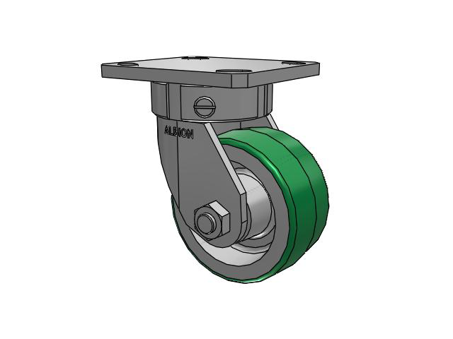110 Series Kingpinless Top Plate Swivel Caster with 4 x 2 Green Tread on Aluminum Core PD - Polyurethane (Aluminum Core) Wheel