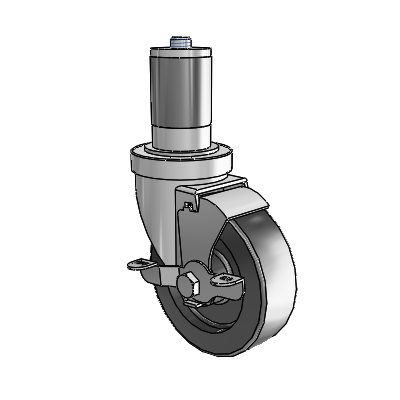Rodízio giratório com adaptador expansível da série S30, em aço inoxidável, com roda de poliolefina de 4 x 1,25 e freio VertiLoc