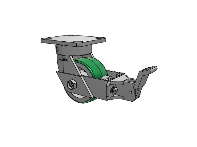 110 Series Kingpinless Top Plate Swivel Caster with 4 x 2 Green Tread on Aluminum Core PD - Polyurethane (Aluminum Core) Wheel and Face Brake