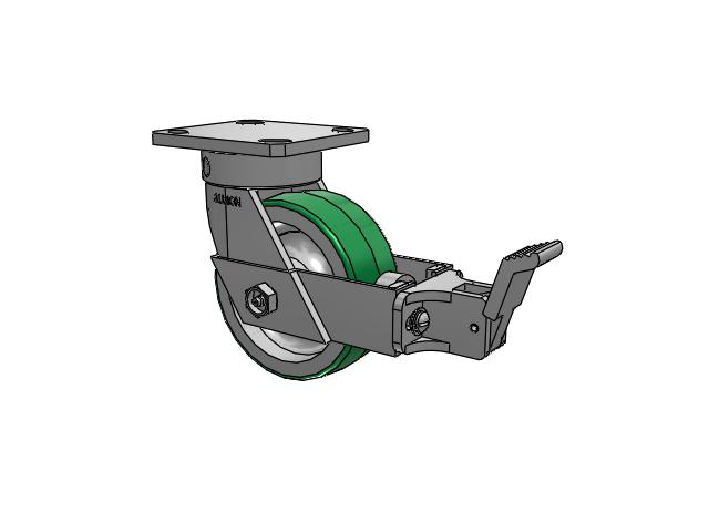 110 Series Kingpinless Top Plate Swivel Caster with 5 x 2 Green Tread on Aluminum Core PD - Polyurethane (Aluminum Core) Wheel and Face Brake