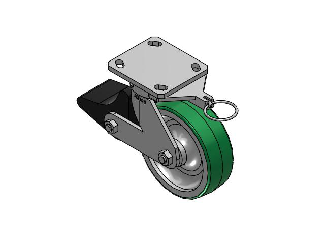 110 Series Kingpinless Top Plate Swivel Caster with 6 x 2 Green Tread on Aluminum Core PD - Polyurethane (Aluminum Core) Wheel and Poly Lock Integrated Brake