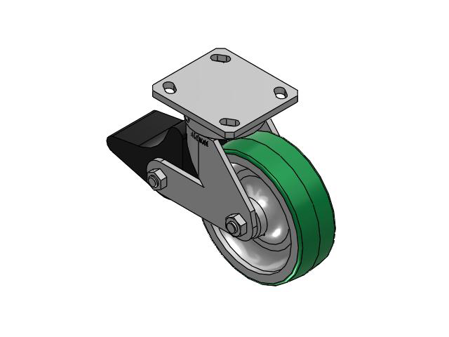 110 Series Kingpinless Top Plate Swivel Caster with 6 x 2 Green Tread on Aluminum Core PD - Polyurethane (Aluminum Core) Wheel and Poly Lock Integrated Brake