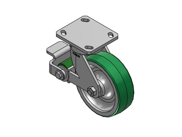 110 Series Kingpinless Top Plate Swivel Caster with 6 x 2 Green Tread on Aluminum Core PD - Polyurethane (Aluminum Core) Wheel and Poly Cam Brake
