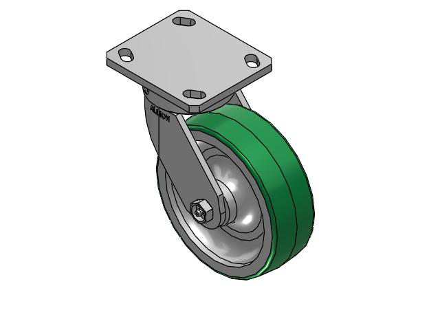 110 Series Kingpinless Top Plate Swivel Caster with 6 x 2 Green Tread on Aluminum Core PD - Polyurethane (Aluminum Core) Wheel