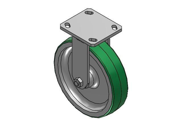 110 Series Kingpinless Top Plate Rigid Caster with 8 x 2 Green Tread on Aluminum Core PD - Polyurethane (Aluminum Core) Wheel and Face Brake