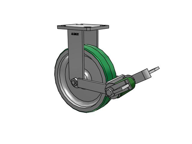110 Series Kingpinless Top Plate Rigid Caster with 8 x 2 Green Tread on Aluminum Core PD - Polyurethane (Aluminum Core) Wheel and Poly Cam Brake