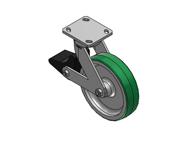 110 Series Kingpinless Top Plate Swivel Caster with 8 x 2 Green Tread on Aluminum Core PD - Polyurethane (Aluminum Core) Wheel and Poly Lock Integrated Brake