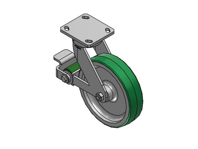 110 Series Kingpinless Top Plate Swivel Caster with 8 x 2 Green Tread on Aluminum Core PD - Polyurethane (Aluminum Core) Wheel and Poly Cam Brake