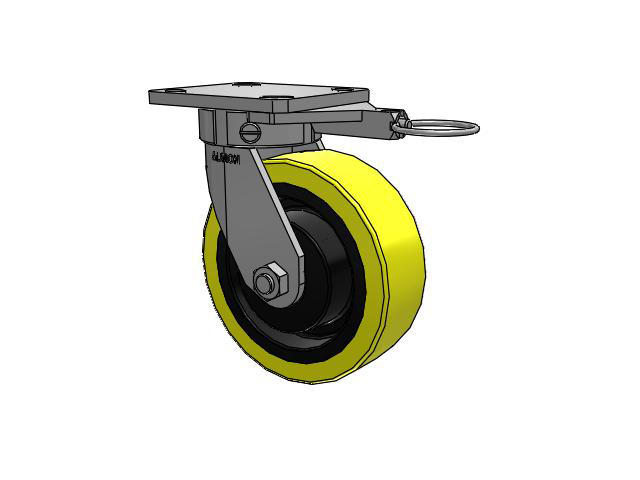 110 Series Kingpinless Top Plate Swivel Caster with 6 x 2 Yellow Tread on Black Cast Iron Core PF - Polyurethane (Heavy Duty Cast Iron Core) Wheel