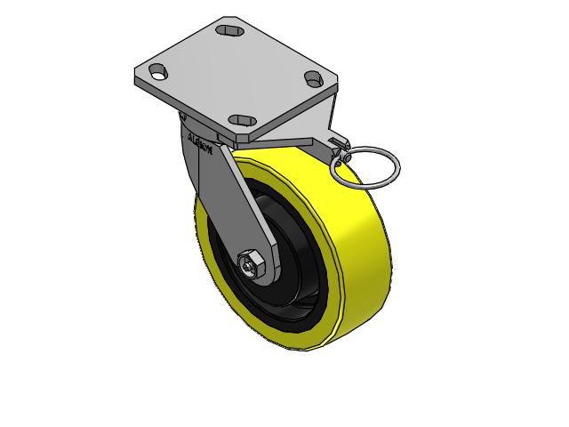 110 Series Kingpinless Top Plate Swivel Caster with 6 x 2 Yellow Tread on Black Cast Iron Core PF - Polyurethane (Heavy Duty Cast Iron Core) Wheel