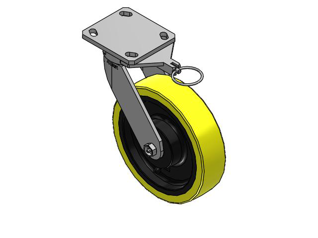 110 Series Kingpinless Top Plate Swivel Caster with 8 x 2 Yellow Tread on Black Cast Iron Core PF - Polyurethane (Heavy Duty Cast Iron Core) Wheel