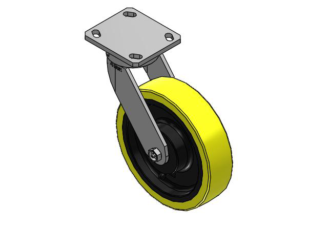 110 Series Kingpinless Top Plate Swivel Caster with 8 x 2 Yellow Tread on Black Cast Iron Core PF - Polyurethane (Heavy Duty Cast Iron Core) Wheel