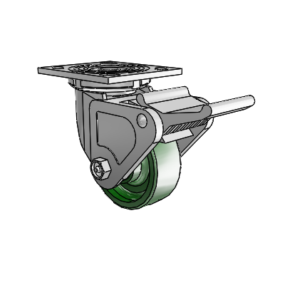 4 Series 1 1/2" Casters Top Plate Swivel Zinc with 4 x 1.5 Cast Iron Wheel and Tech Lock Brake