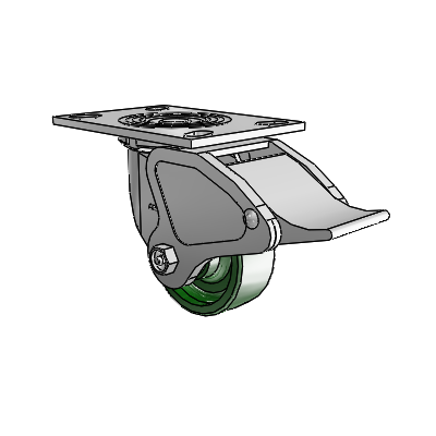 4 Series 1 1/2" Casters Top Plate Swivel Zinc with 4 x 1.5 Cast Iron Wheel and Total Lock Brake