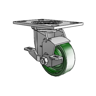 4 Series 1 1/2" Casters Top Plate Swivel Zinc with 4 x 1.5 Cast Iron Wheel and Top Lock Brake