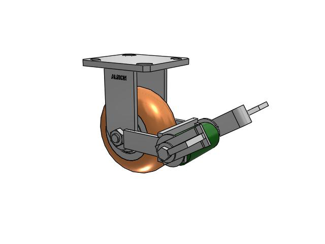110 Series Kingpinless Top Plate Rigid Caster with 5 x 2 Green Tread on Aluminum Core PM - Round Polyurethane (Aluminum Core) Wheel and Poly Cam Brake