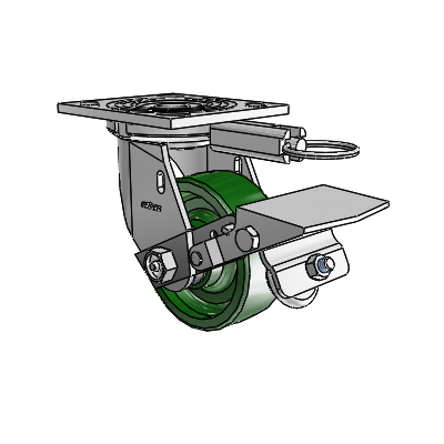 4 Series 1 1/2" Casters Top Plate Swivel Zinc with 4 x 1.5 Cast Iron Wheel and Tread Lock Brake