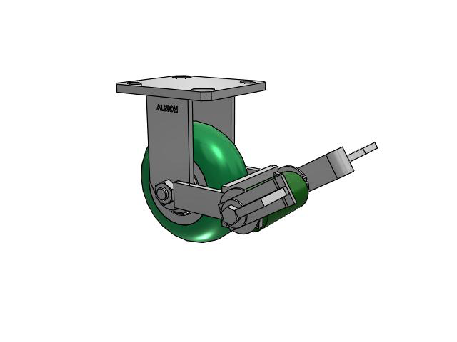 110 Series Kingpinless Top Plate Rigid Caster with 5 x 2 Green Tread on Aluminum Core PM - Round Polyurethane (Aluminum Core) Wheel and Poly Cam Brake