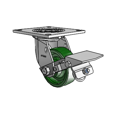 4 Series 1 1/2" Casters Top Plate Swivel Zinc with 4 x 1.5 Cast Iron Wheel and Tread Lock Brake