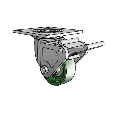 4 Series 1 1/2" Casters Top Plate Swivel Zinc with 4 x 1.5 Cast Iron Wheel and Tech Lock Brake