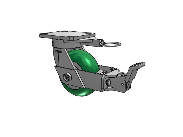 110 Series Kingpinless Top Plate Swivel Caster with 5 x 2 Green Tread on Aluminum Core PM - Round Polyurethane (Aluminum Core) Wheel and Face Brake