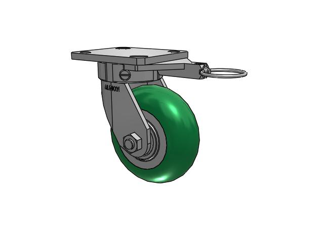 110 Series Kingpinless Top Plate Swivel Caster with 5 x 2 Green Tread on Aluminum Core PM - Round Polyurethane (Aluminum Core) Wheel