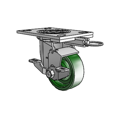 4 Series 1 1/2" Casters Top Plate Swivel Zinc with 4 x 1.5 Cast Iron Wheel and Top Lock Brake