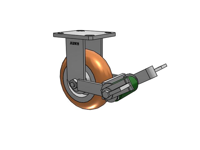 110 Series Kingpinless Top Plate Rigid Caster with 6 x 2 Green Tread on Aluminum Core PM - Round Polyurethane (Aluminum Core) Wheel and Poly Cam Brake
