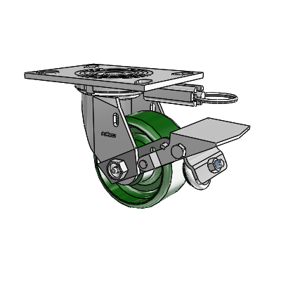 Roulette pivotante de la série 4, avec plaque supérieure de 2 pouces de large, équipée de 4 roues en fonte de 2 pouces et d'un frein à blocage de la bande de roulement