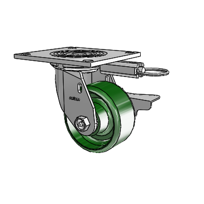 4 Series 2 Inch Wide Top Plate Swivel Caster with 4 x 2 Cast Iron Wheel and Side Lock Brake