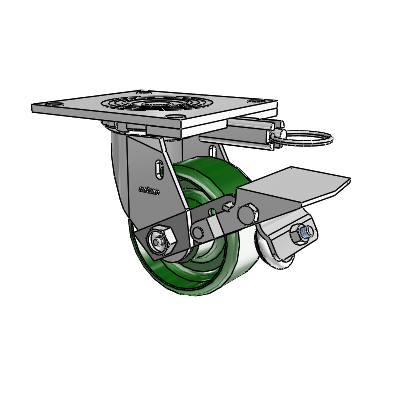 4 Series 2 Inch Wide Top Plate Swivel Caster with 4 x 2 Cast Iron Wheel and Tread Lock Brake
