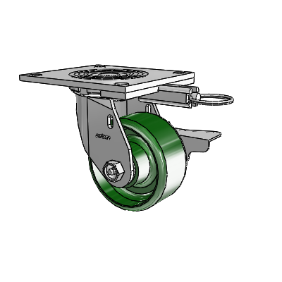 4 Series 2 Inch Wide Top Plate Swivel Caster with 4 x 2 Cast Iron Wheel and Side Lock Brake