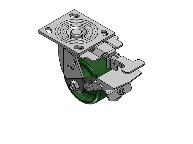 4 Series 2 Inch Wide Top Plate Swivel Caster with 4 x 2 Cast Iron Wheel and Tread Lock Brake