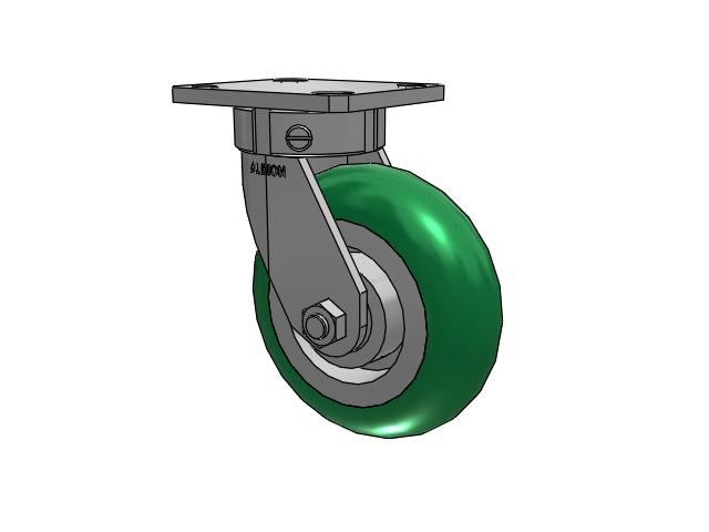 110 Series Kingpinless Top Plate Swivel Caster with 6 x 2 Green Tread on Aluminum Core PM - Round Polyurethane (Aluminum Core) Wheel