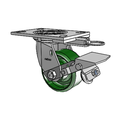 4 Series 2 Inch Wide Top Plate Swivel Caster with 4 x 2 Cast Iron Wheel and Tread Lock Brake