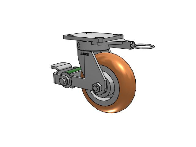 110 Series Kingpinless Top Plate Swivel Caster with 6 x 2 Green Tread on Aluminum Core PM - Round Polyurethane (Aluminum Core) Wheel and Poly Cam Brake