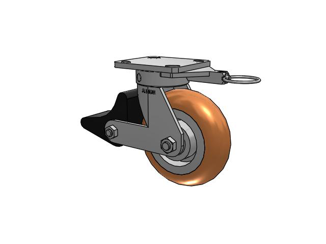 110 Series Kingpinless Top Plate Swivel Caster with 6 x 2 Green Tread on Aluminum Core PM - Round Polyurethane (Aluminum Core) Wheel and Poly Lock Integrated Brake