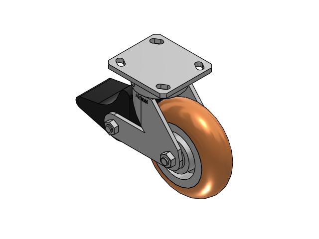 110 Series Kingpinless Top Plate Swivel Caster with 6 x 2 Green Tread on Aluminum Core PM - Round Polyurethane (Aluminum Core) Wheel and Poly Lock Integrated Brake