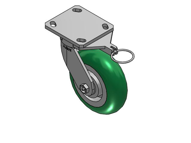 110 Series Kingpinless Top Plate Swivel Caster with 6 x 2 Green Tread on Aluminum Core PM - Round Polyurethane (Aluminum Core) Wheel