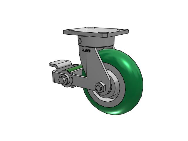 110 Series Kingpinless Top Plate Swivel Caster with 6 x 2 Green Tread on Aluminum Core PM - Round Polyurethane (Aluminum Core) Wheel and Poly Cam Brake