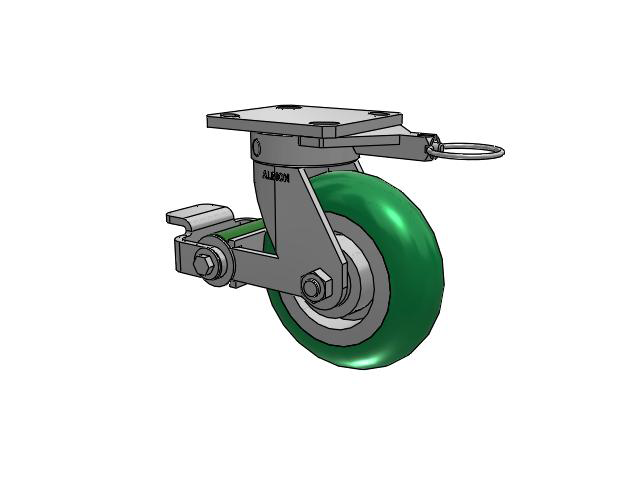 110 Series Kingpinless Top Plate Swivel Caster with 6 x 2 Green Tread on Aluminum Core PM - Round Polyurethane (Aluminum Core) Wheel and Poly Cam Brake