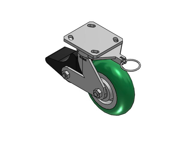 110 Series Kingpinless Top Plate Swivel Caster with 6 x 2 Green Tread on Aluminum Core PM - Round Polyurethane (Aluminum Core) Wheel and Poly Lock Integrated Brake