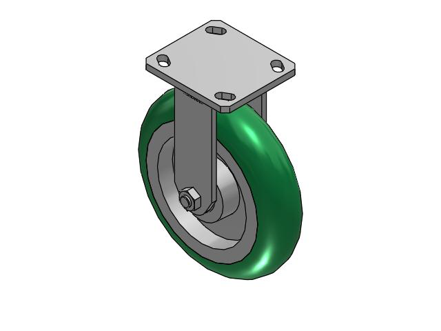 110 Series Kingpinless Top Plate Rigid Caster with 8 x 2 Green Tread on Aluminum Core PM - Round Polyurethane (Aluminum Core) Wheel and Face Brake