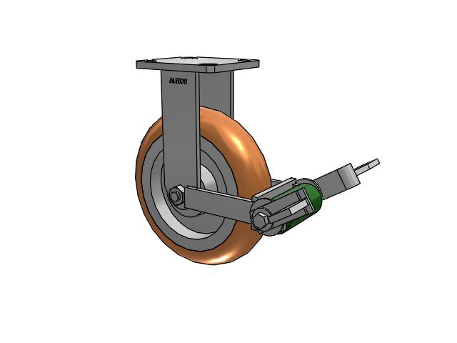 110 Series Kingpinless Top Plate Rigid Caster with 8 x 2 Green Tread on Aluminum Core PM - Round Polyurethane (Aluminum Core) Wheel and Poly Cam Brake