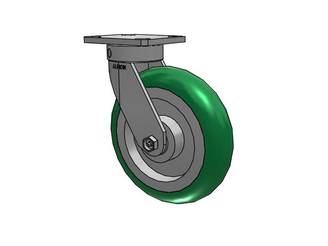 110 Series Kingpinless Top Plate Swivel Caster with 8 x 2 Green Tread on Aluminum Core PM - Round Polyurethane (Aluminum Core) Wheel