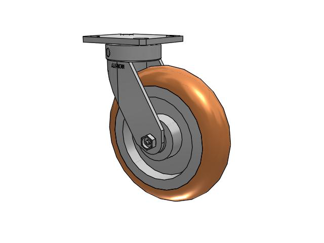 110 Series Kingpinless Top Plate Swivel Caster with 8 x 2 Green Tread on Aluminum Core PM - Round Polyurethane (Aluminum Core) Wheel
