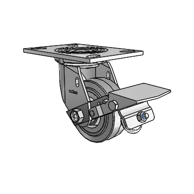 4 Series 1 1/2" Casters Top Plate Swivel Zinc with 4 x 1.5 Performa Rubber (Flat/Grey) Wheel and Tread Lock Brake