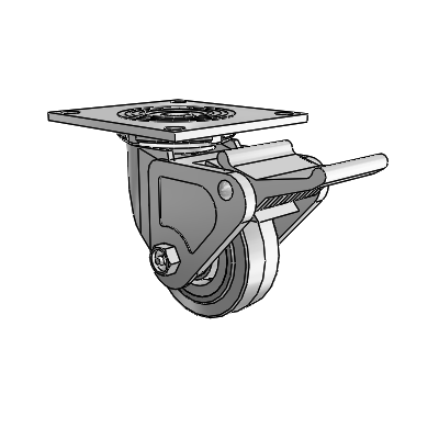 4 Series 1 1/2" Casters Top Plate Swivel Zinc with 4 x 1.5 Performa Rubber (Flat/Grey) Wheel and Tech Lock Brake