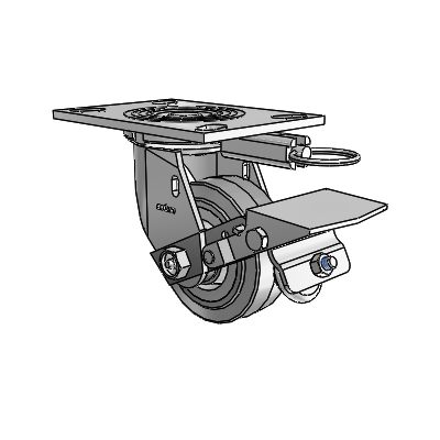 4 Series 1 1/2" Casters Top Plate Swivel Zinc with 4 x 1.5 Performa Rubber (Flat/Grey) Wheel and Tread Lock Brake
